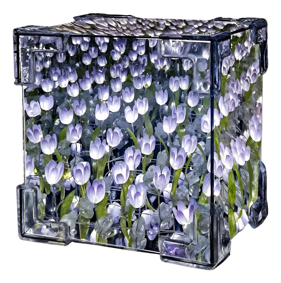 Lámpara decorativa de tulipanes infinitos en cubo