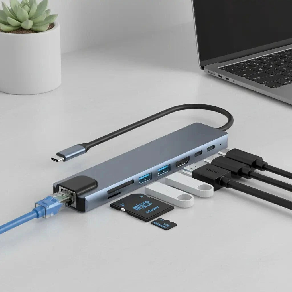 Hub adaptador USB-C multipuertos 8 en 1